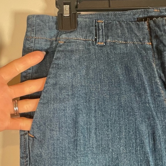 Theory Straight Wide Leg Flare Denim Trousers Jeans Womens 6 Blue Cotton Stretch - Picture 6 of 16